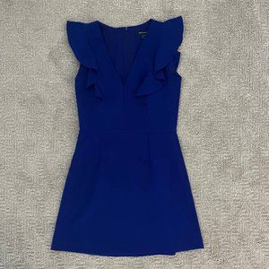 French Connection Ruffle Top Sleeveless V-Neck Blue Dress